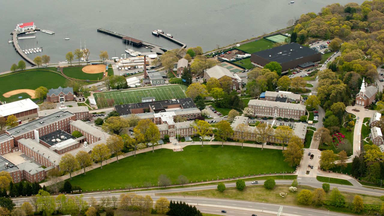 The U.S. Coast Guard Academy is situated along the Thames River in New London, Connecticut. 