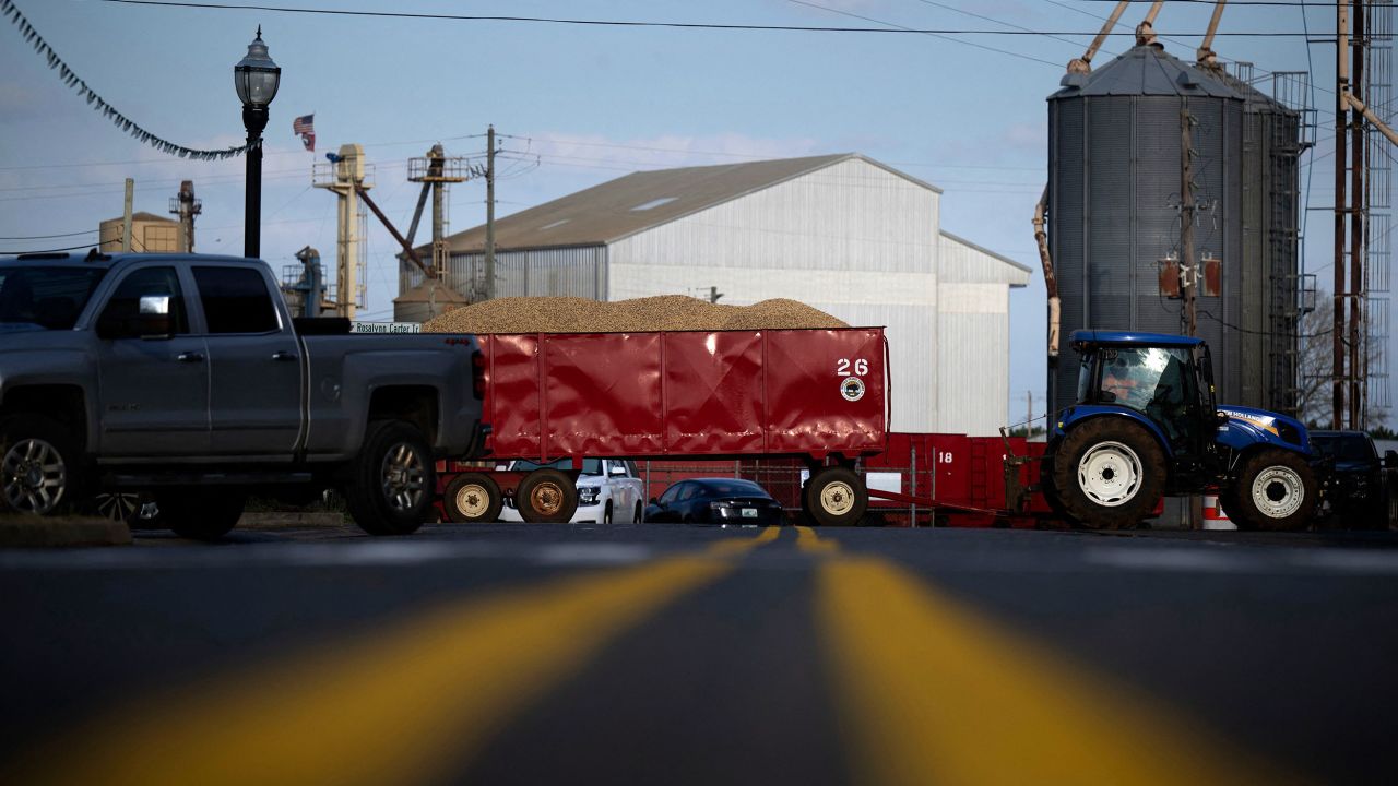 A peanut wagon is pulled across Main Street in February in Plains, Georgia.